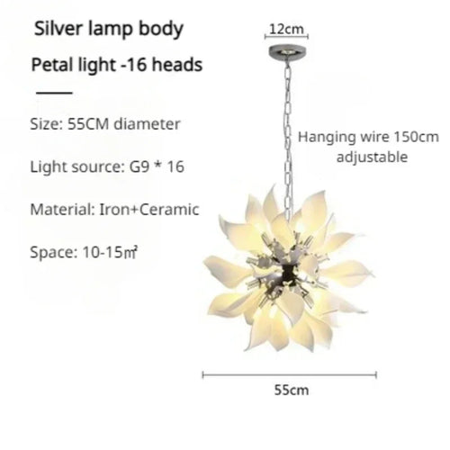 lustre moderne en céramique avec pétales de fleurs et lumière led - vue 16 sur 15