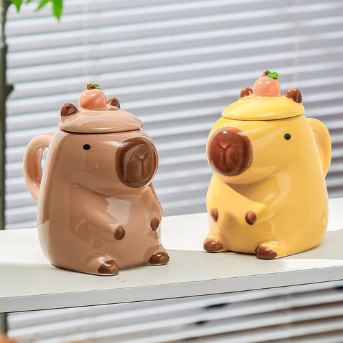 Mug capybara mignon en céramique avec couvercle cadeau