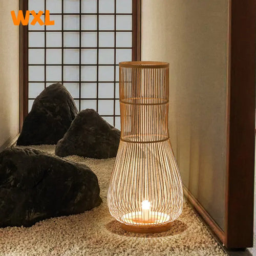 lampadaire en bambou asiatique style zen rustique décoratif - vue 3 sur 7
