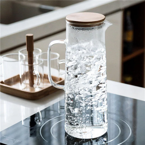 Pichet a eau verre couvercle bambou poignée 17l