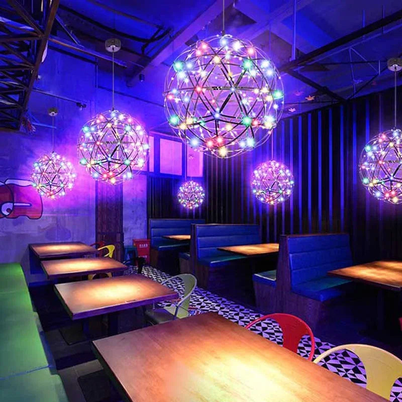 lustre suspension loft en acier inoxydable led spark ball