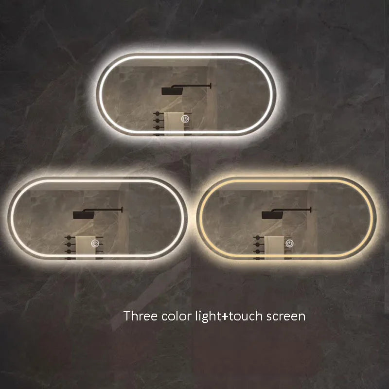 miroir intelligent elliptique lumineux anti-buée trois couleurs mural - vue 7 sur 18