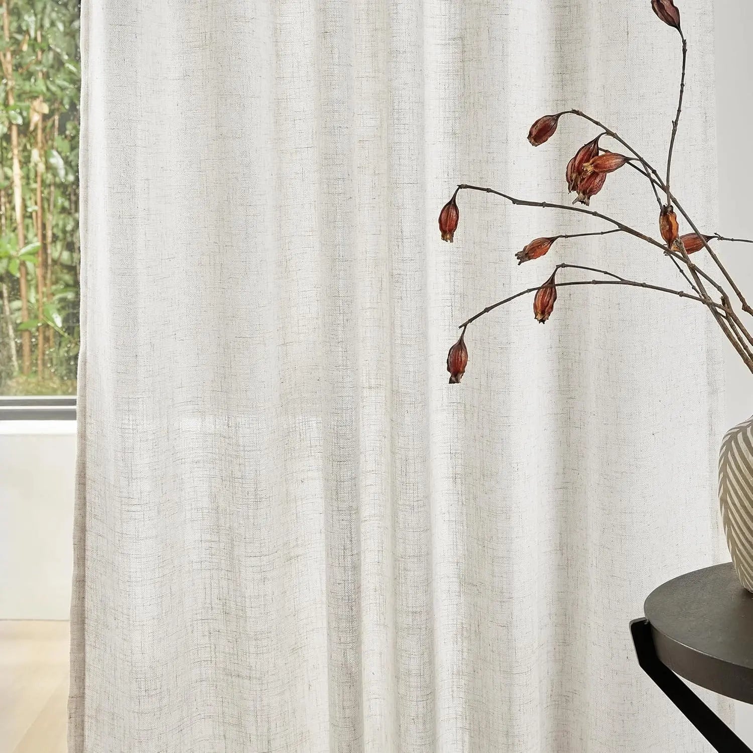 Voilage sur mesure style lin moderne grande hauteur - vue 3 sur 6