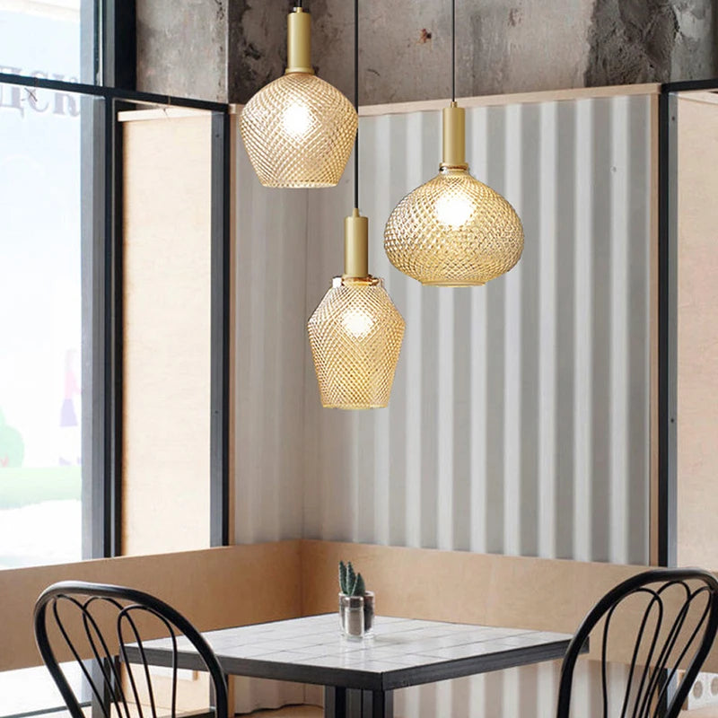 Pineapple Glass Pendant Light LED Retro Hanging  Lamps For Hall Facility Study Balcony Bar Restaurant Indoor Decoration Fixtures - vue 4 sur 10