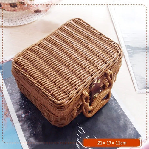 panier en rotin rétro pour rangement et pique-nique - vue 3 sur 12