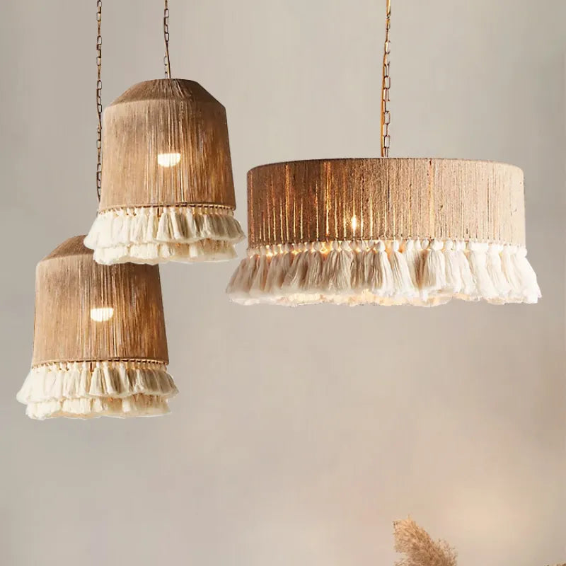 Vintage chanvre corde gland suspension lumières chambre suspension lampe rétro Restaurant luminaire bohème décor à la maison