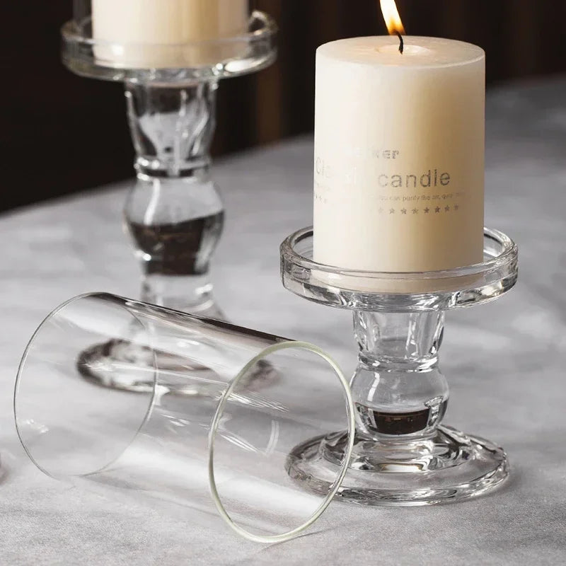 bougeoir en verre pour bougies pilier et coniques décoration intérieure - vue 3 sur 12
