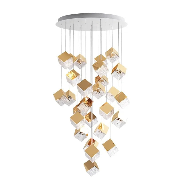 Scandinavia Magic Square Chandelier Crystal Box Pendant Lamp Ceiling Suspension Hanging Light for Loft Staircase Living Room - vue 7 sur 12