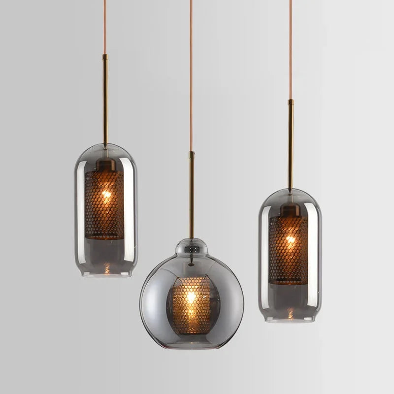 Suspension moderne nordique abat-jour en verre décoratif - vue 5 sur 13