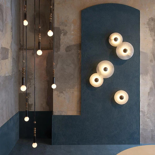 applique murale led en marbre naturel métal doré ronde - vue 2 sur 19