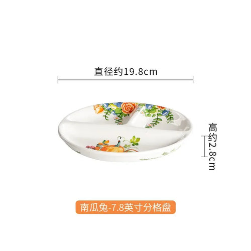 Assiette ceramique motif citrouille lapin style jardin mignon