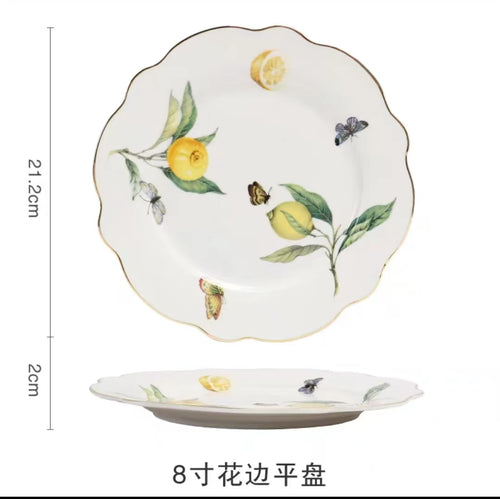 Assiette ceramique motif citron style europeen cuisine decoratif