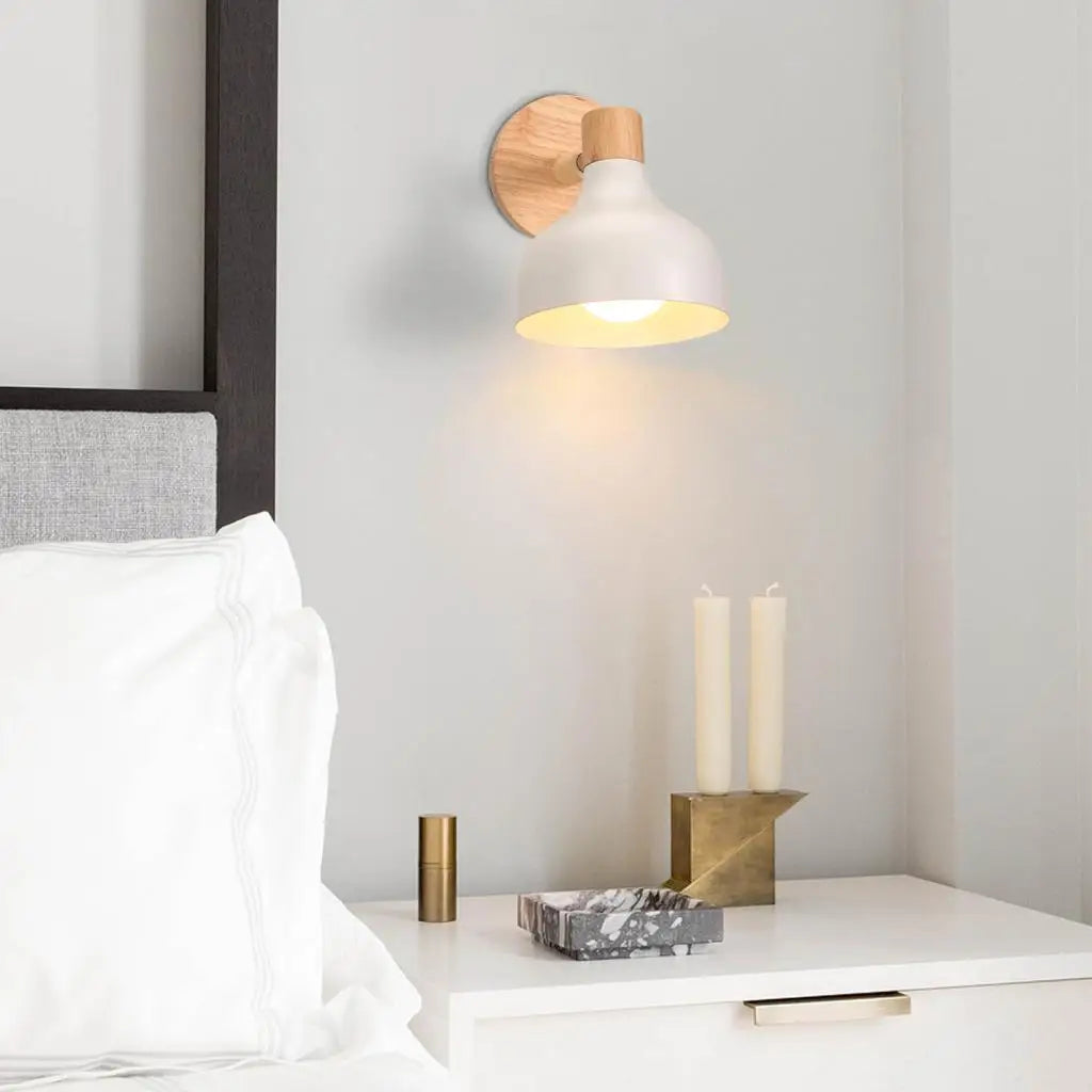 Appliques murales nordiques Macaron en bois lampe de chevet de chambre à coucher applique murale moderne abat-jour tête de direction E27 luminaire domestique E27 - vue 6 sur 13