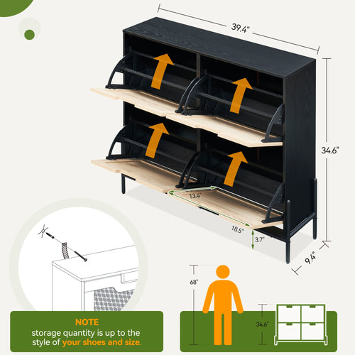 meuble à chaussures en rotin naturel avec portes rabattables et étagères réglables - vue 10 sur 9