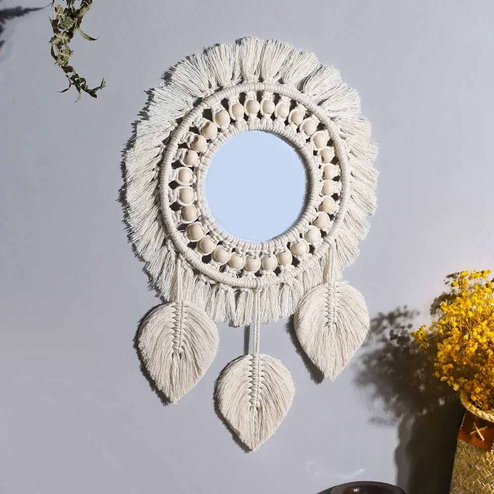 miroir mural en macramé style bohème pour décoration intérieure - vue 4 sur 13
