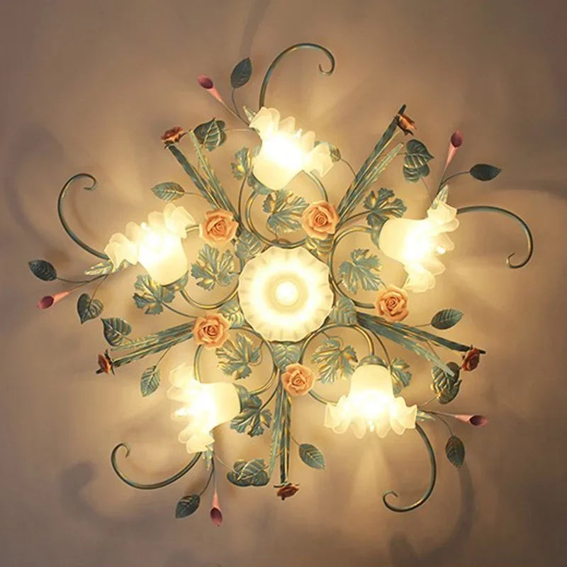 plafonnier led romantique style pastoral avec fleurs et herbe - vue 11 sur 10