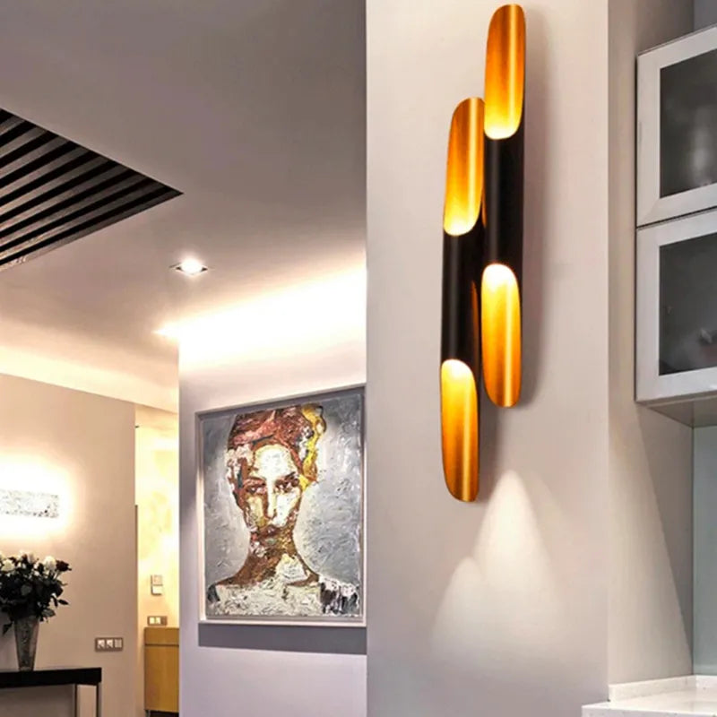Applique murale moderne lampe applique LED haut vers le bas en aluminium tuyau aile 2 lumières noir doré nordique applique luminaire - vue 5 sur 12