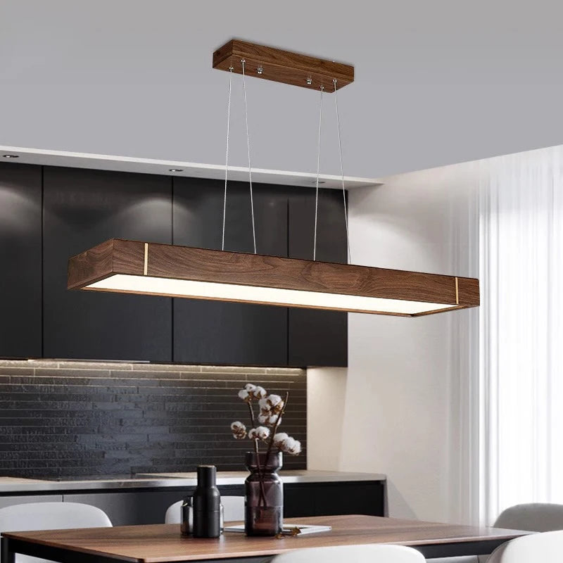 Lustre led modernes design bois foncé pour décoration intérieure - vue 5 sur 12