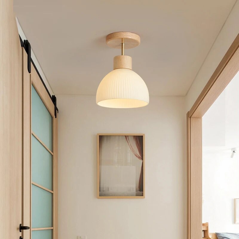 Lustre LED Verre Bois Lumière Salon Étude Salle Manger - vue 3 sur 12