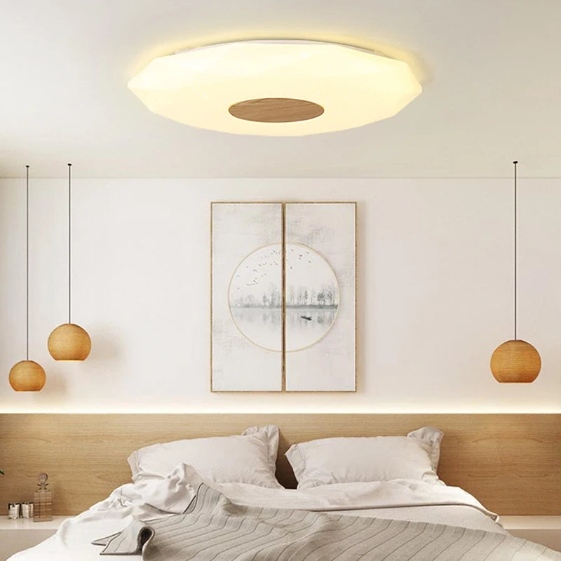 plafonnier led minimaliste en bois massif étoile diamant - vue 6 sur 9