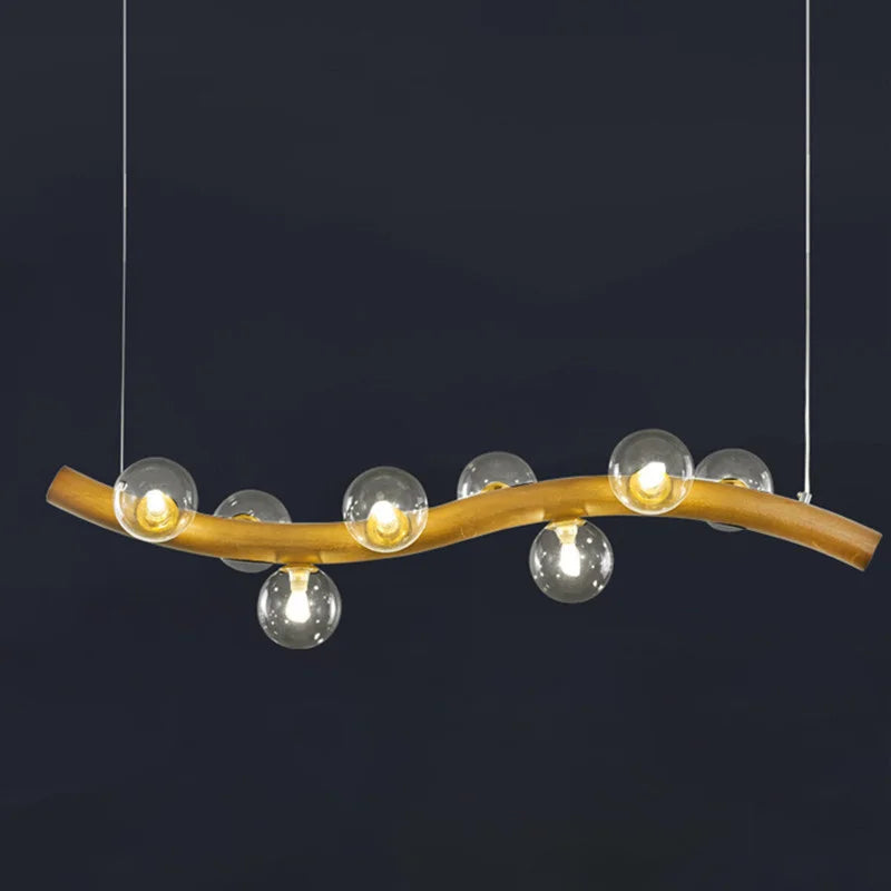 suspension luminaire en bois massif et verre simple