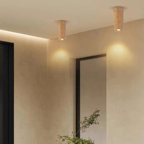 plafonnier cylindrique en pierre naturelle luminaire décoratif - vue 3 sur 8