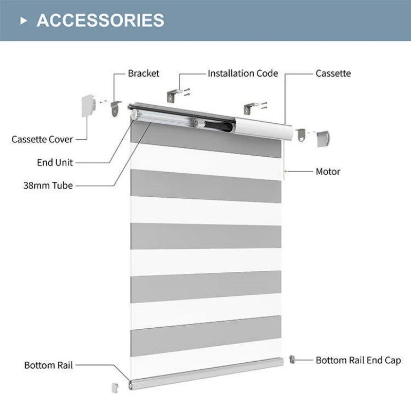Store zébré électrique double couche occultant télécommande maison - vue 7 sur 8