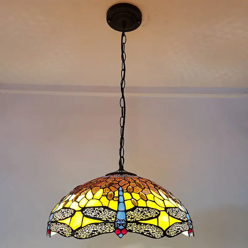 American 16 Inch Dragonfly Chandelier Tiffany Style Coffee Restaurant, Bar, Indoor Bar Lighting, Glass Antique Art Creativity