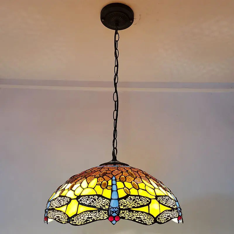 American 16 Inch Dragonfly Chandelier Tiffany Style Coffee Restaurant, Bar, Indoor Bar Lighting, Glass Antique Art Creativity