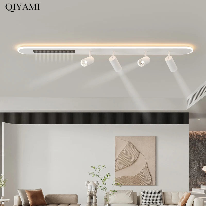 Plafonnier led nordique long pour intérieur avec projecteurs - vue 3 sur 10