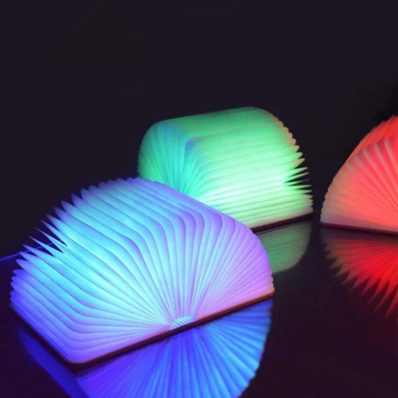 3D pliant créatif LED veilleuse RGB couleur USB Recharge en bois livre lumière décor chambre bureau lampe de Table pour enfant cadeau d'anniversaire - vue 4 sur 10