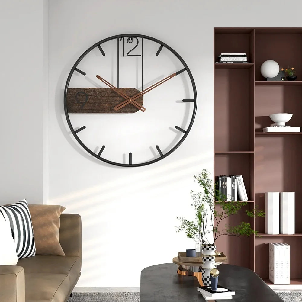 horloge murale nordique ronde en métal pour décoration moderne - vue 3 sur 5