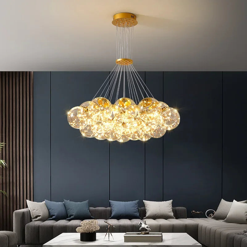 lustre nordique en verre fumé led pour décoration intérieure