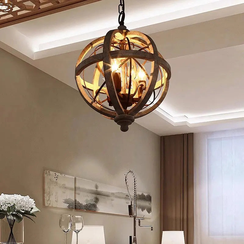 lustre en bois style campagne américaine avec détails en cristal - vue 3 sur 6