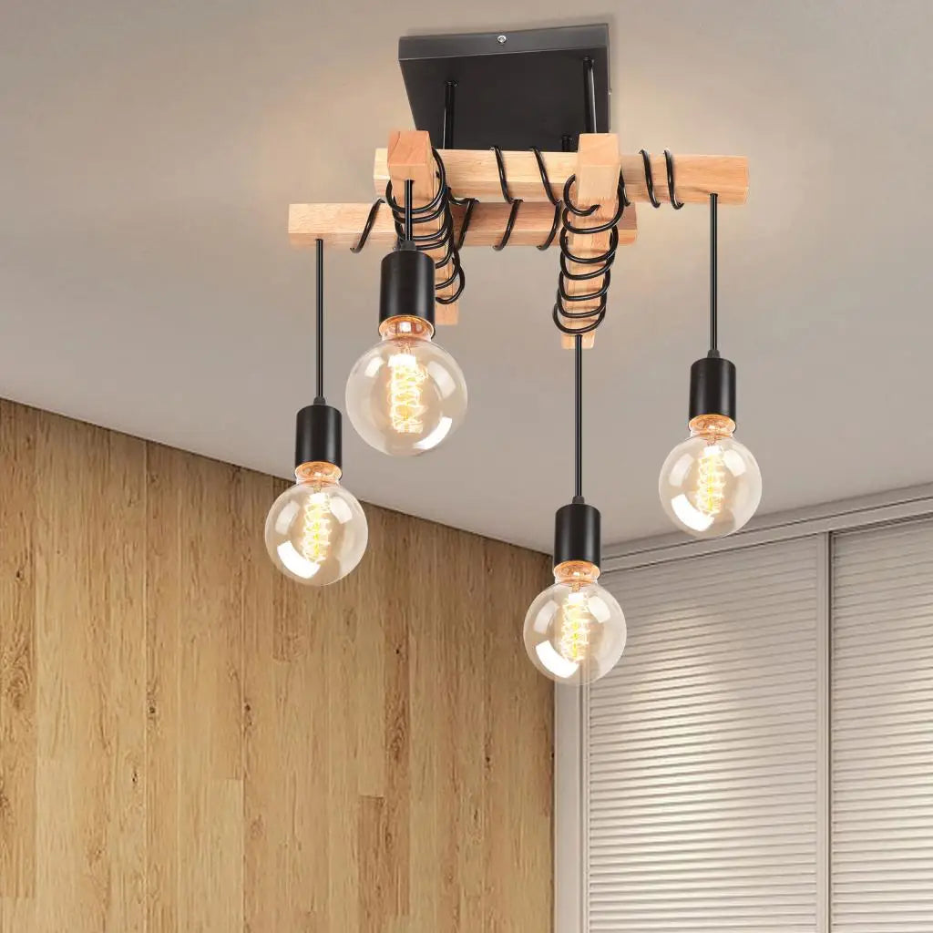 Vintage industriel bois plafond suspension lumières rétro Loft éclairage cuisine île suspension lampe Restaurant lustres Luminaire - vue 4 sur 7