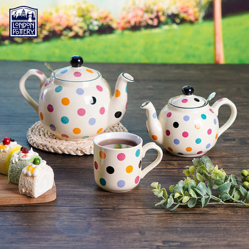 Théière london pottery motif pois céramique style anglais