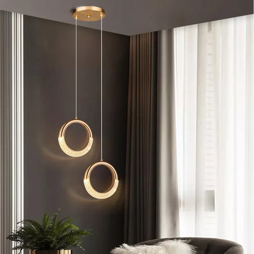 Nordique moderne suspension LED lumière or acrylique lustre créativité suspension lampe intérieur maison loft chambre chevet étude escaliers - vue 6 sur 20