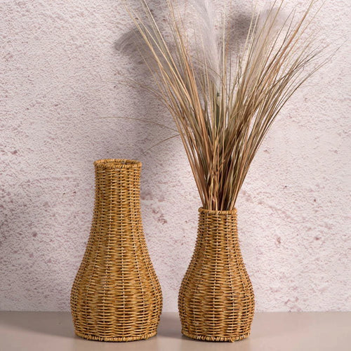 vase tissé à la main en imitation rotin pour fleurs et plantes décoratives - vue 3 sur 8