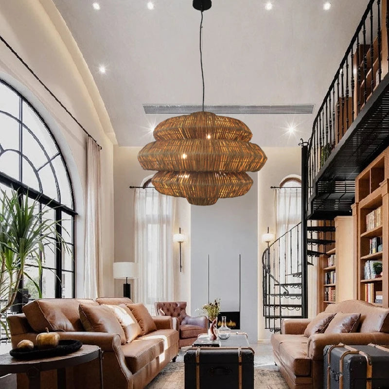 Lampes bohème créatives en rotin - vue 5 sur 14