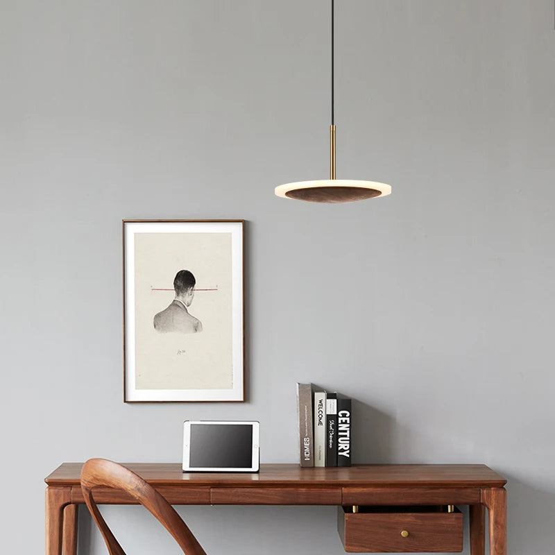 lustre minimaliste en bois massif noyer noir style européen - vue 3 sur 9