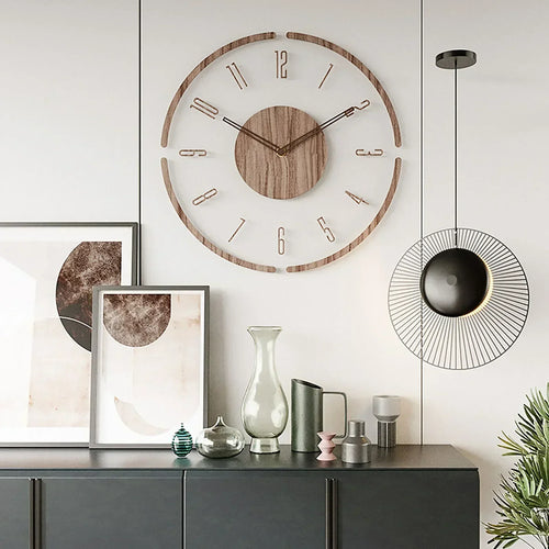 horloge murale silencieuse en bois massif design nordique créatif - vue 3 sur 12