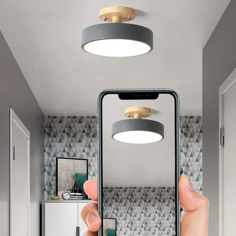 plafonnier bois nordique led macaron rond intérieur balc - vue 6 sur 20