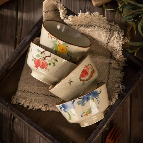 Bol ceramique retro style idyllique pour riz soupe