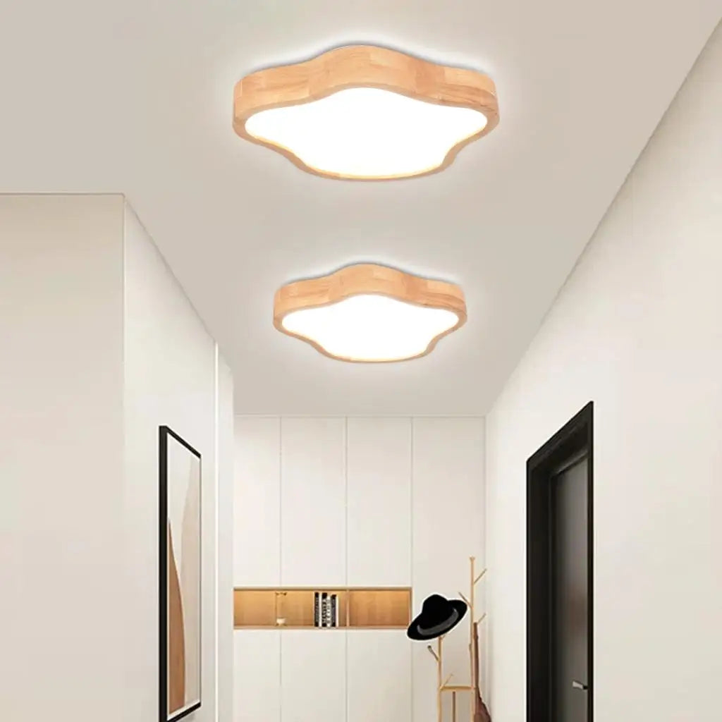 plafonnier led moderne en bois forme de nuage - vue 5 sur 6