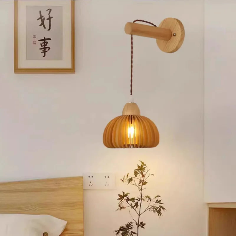 applique murale nordique en corde de bois tissée à LED - vue 3 sur 7