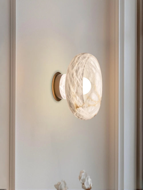 lampe de chevet en laiton et marbre flocon de neige naturel