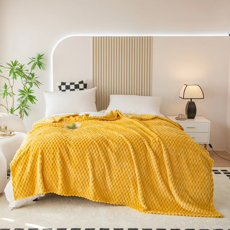 plaid doux moelleux motif carreaux couvre lit canape - vue 2 sur 7