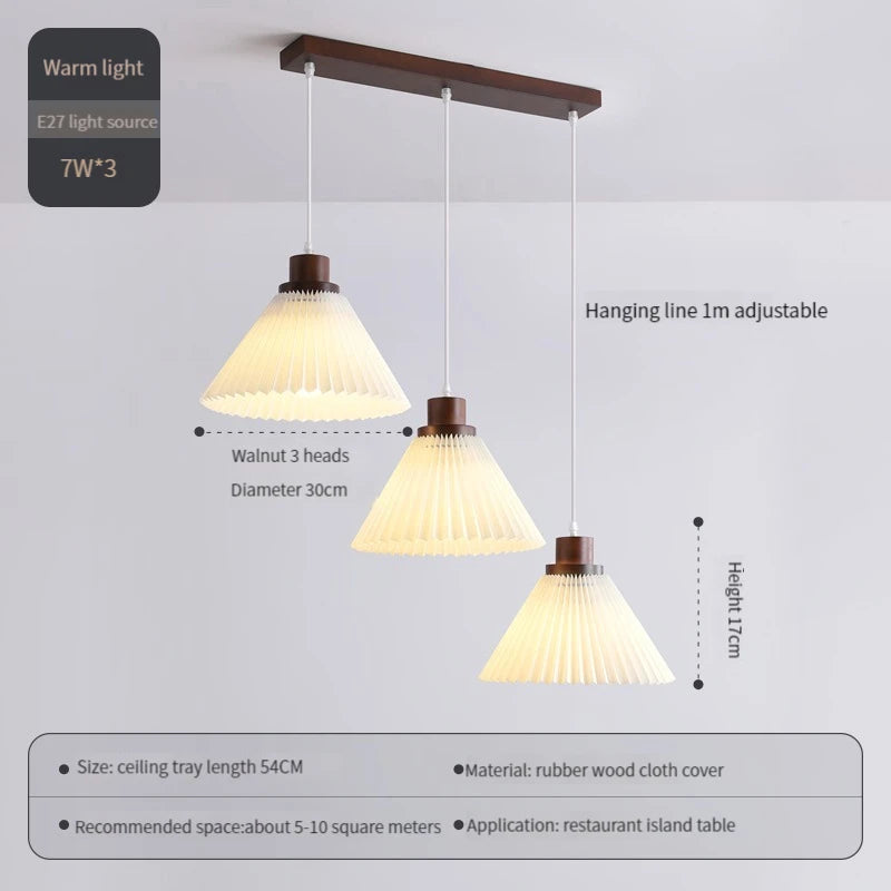 suspension moderne en tissu plissé avec base en bois - vue 9 sur 14