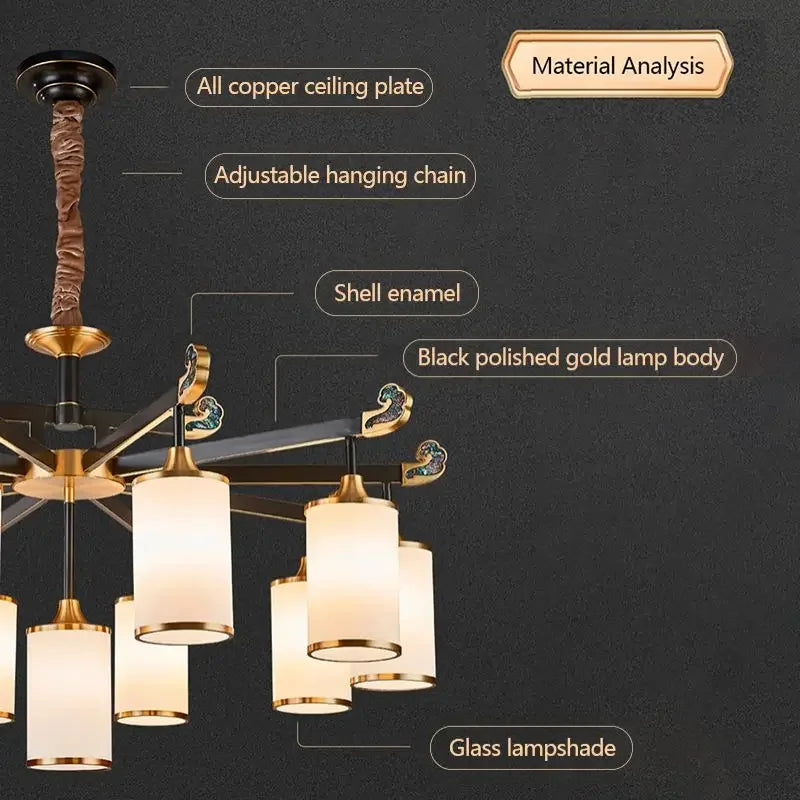 lustre en cuivre design style chinois pour éclairage moderne - vue 6 sur 12