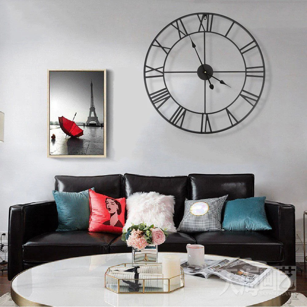 horloge murale nordique rétro en métal chiffres romains pour décoration extérieure - vue 4 sur 6